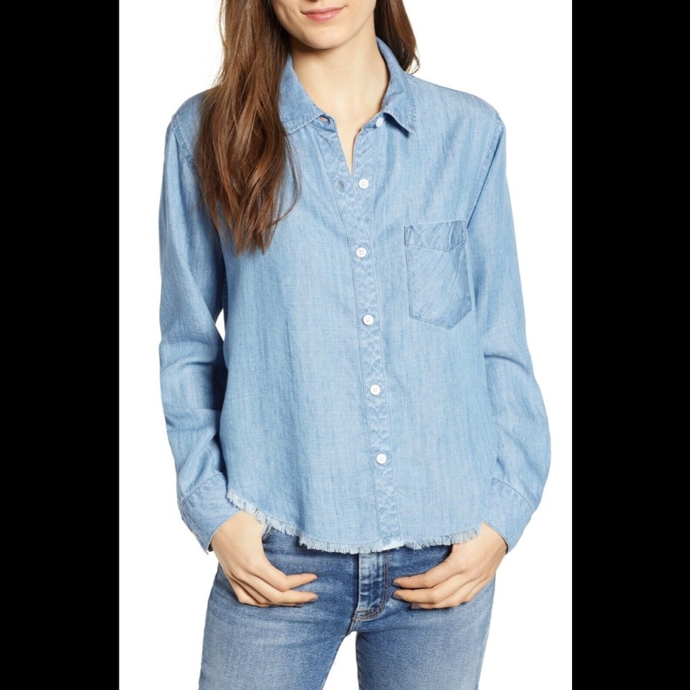 NWT‎ Rails Dana Raw Hem Chambray Shirt in denim Vintage [ SZ XS ]